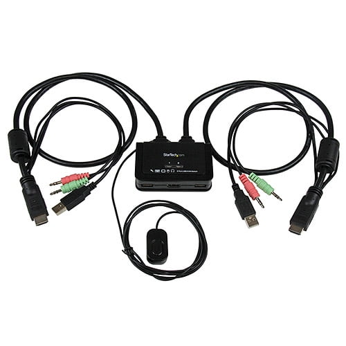 StarTech 2-Port USB HDMI Cable KVM Switch with Audio and Remote Switch, USB-Powered by StarTech