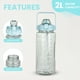 thumbnail image 4 of Botellas de agua con pajita, botella de agua de 67 oz/2 l, innovadora botella deportiva con tapa 2 en 1 sin BPA y horarios para beber, motivacional, 4 of 8