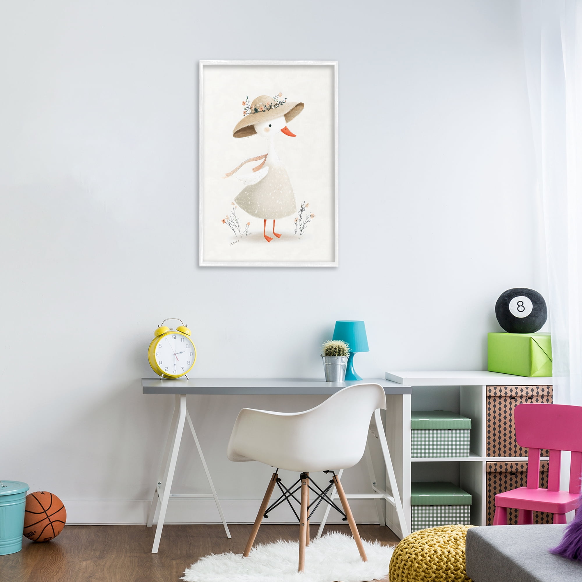 Stupell Industries Charming Goose in Sunhat White Framed Giclee Art, design by Ink Drop Loft