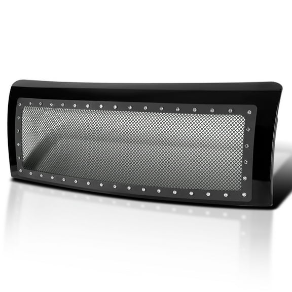 Spec-D Tuning Glossy Black Stainless Steel Rivet Mesh Style Front Hood Grille Compatible with 2009-2014 Ford F150
