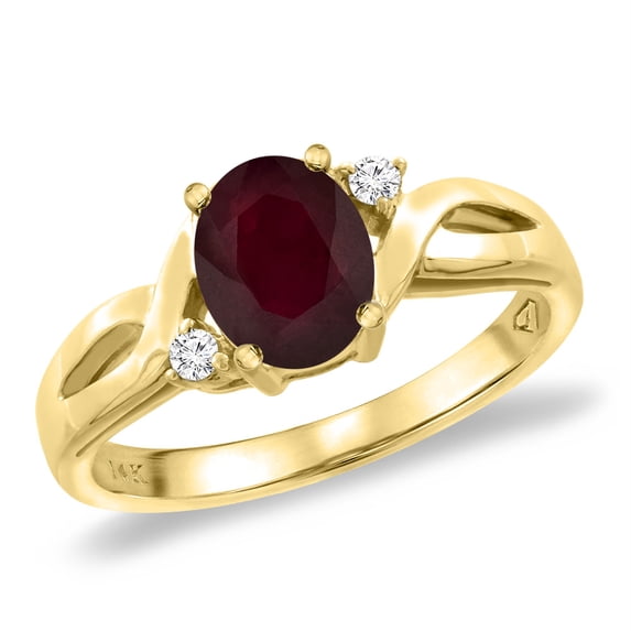 14K Yellow Gold Diamond Genuine Natural Ruby Engagement Ring Oval 8x6 mm, size 5