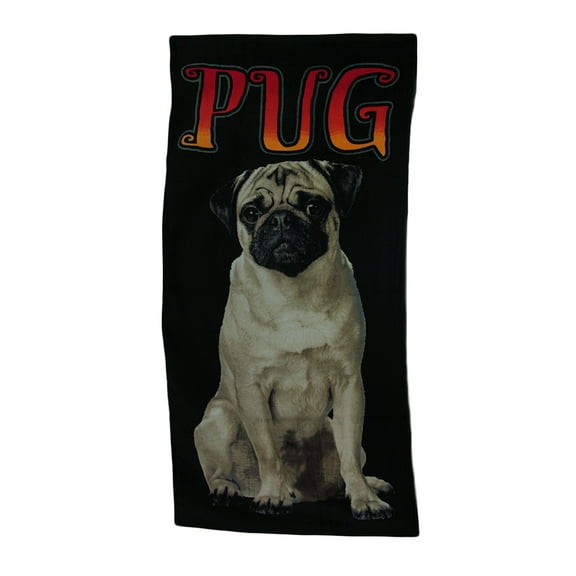 White Pug Dog 30 x 60 inch Black Beach Towel