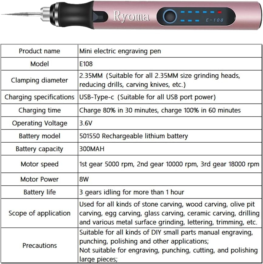 Rechargeable cordless Electric Micro Engraver Pen Mini DIY Engraving Tool Kit for Metal Glass Ceramic Plastic Wood Jewelry with 30 Bits and 16 Stencils and 1 Scriber Pen（x）