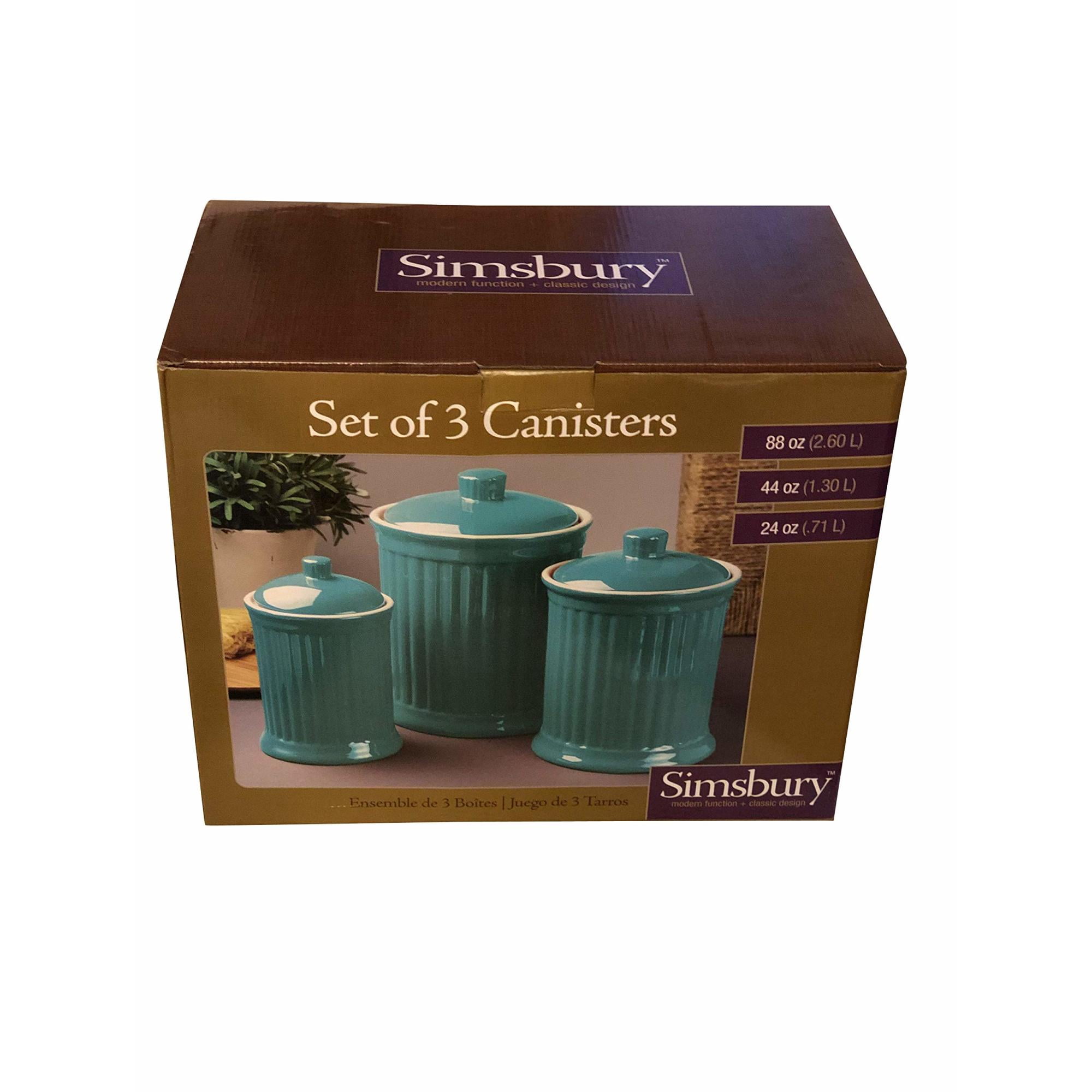 Omniware Simsbury 3-Piece Canister Set - Stoneware Kitchen Storage with Silicone-Sealed Lids, Lead-Free Glaze & Dishwasher Safe - Rustic Farmhouse-Style Flour & Sugar Containers (Black)