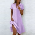 thumbnail image 2 of Horkkom Shirt Dresses for Women V Neck Short Sleeve Midi Dresses Summer Plaid Print Casual Dresses L, 2 of 7