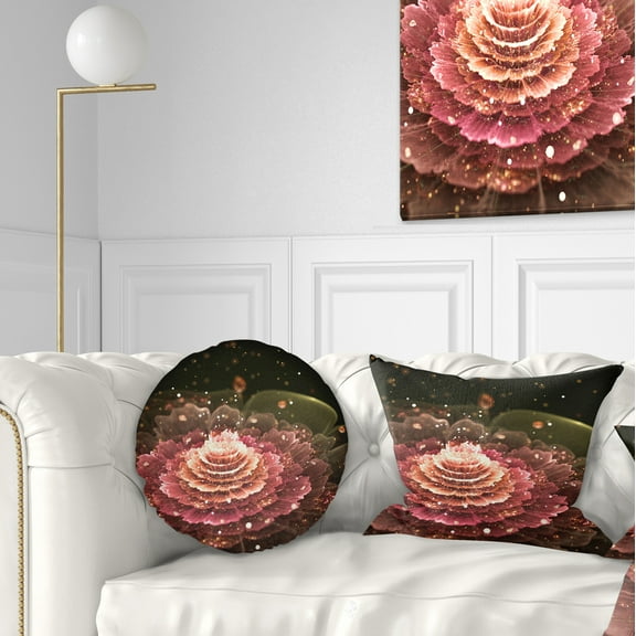 Designart Fractal Abstract Pink Flower - Floral Throw Pillow - 12x20
