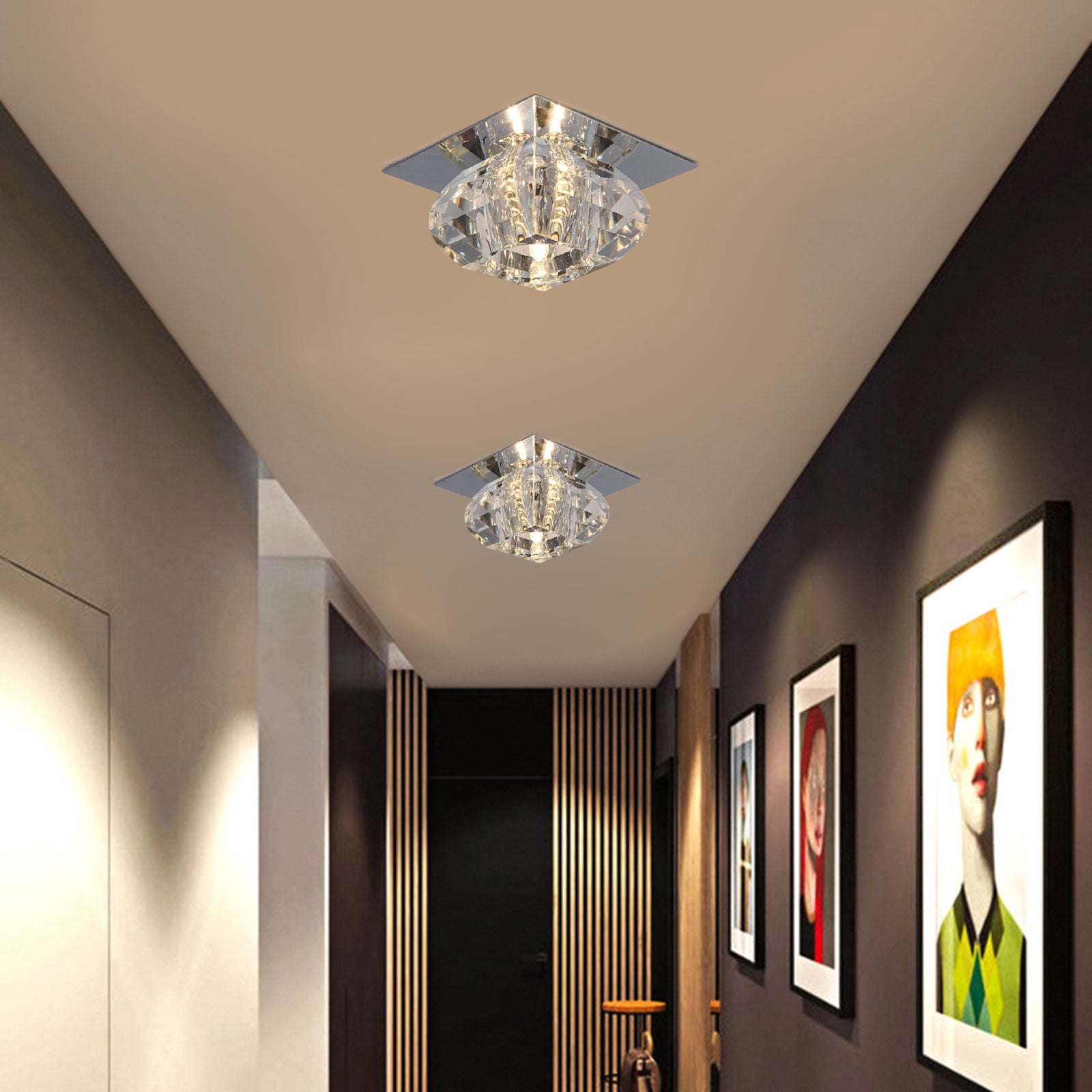 Crystal Ceiling Light Fixture, Hallway Flush Mount Ceiling Lights, LED Ceiling Lamp for Dining Bedroom Kitchen Bathroom