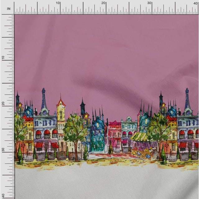Soimoi Cotton Duck Fabric Buildings Panel Print Fabric by The Yard 56 Inch Wide
