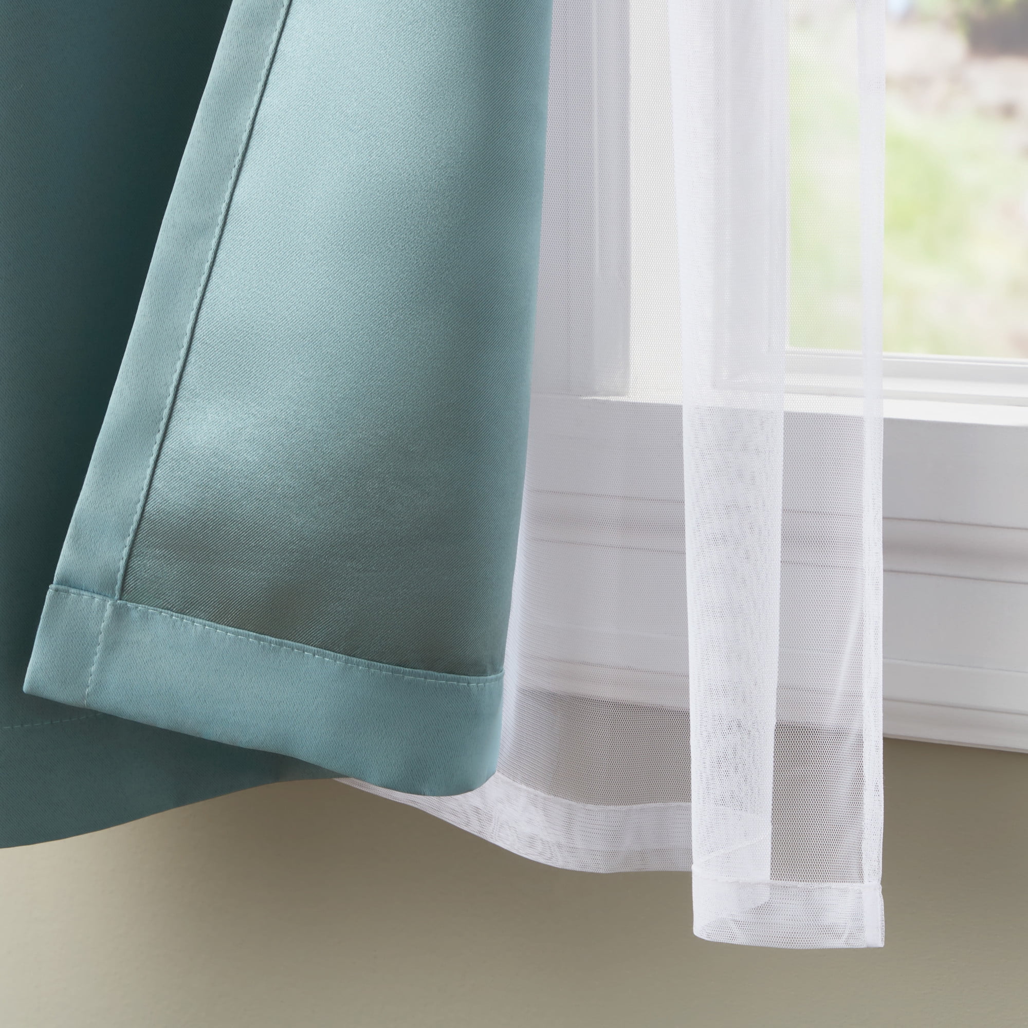 TOWN & COUNTRY LUXE Oslo Double Layer Indoor Curtains, Room Darkening and Sheer, Grommet Top, Energy Efficient, 2-Pack Set, 52"x84", Blue