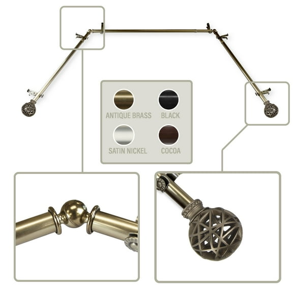 Ruston 13/16 inch Bay Window Curtain Rod 20-36", 38-72" - Antique Brass