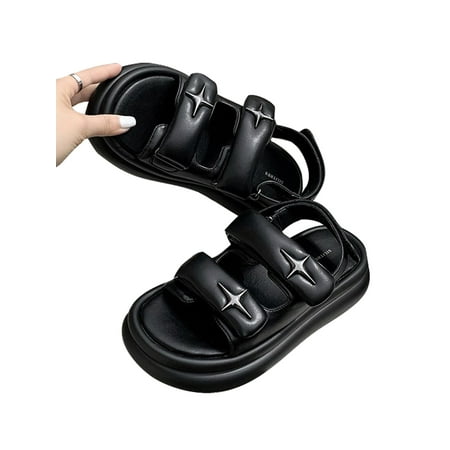 

UKAP Women Summer Shoes Beach Sport Sandal Slip On Platform Sandals Thick Slides Ladies Open Toe Non-Slip Black 2# 7
