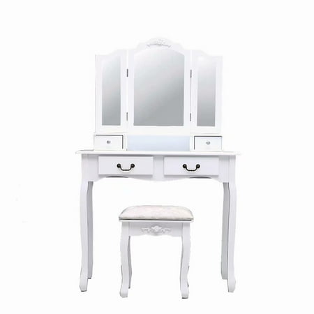 Akoyovwerve Dresser With Mirror Attached Tri Fold 4 Drawer Attached Tri Fold Mirror 4 Drawer