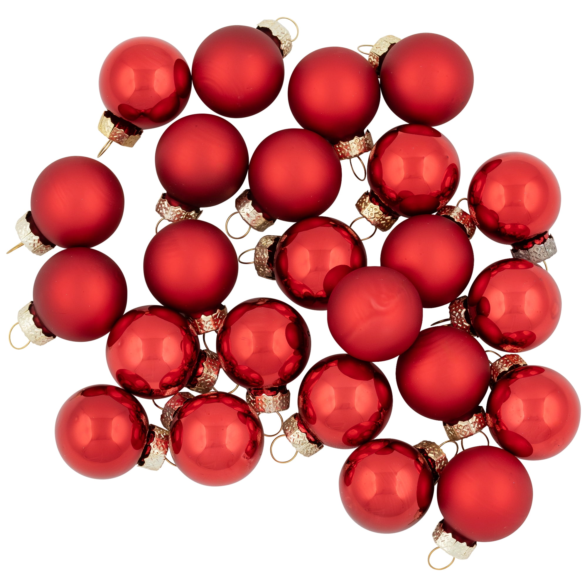 24-Piece Shiny and Matte Red Mini Glass Ball Christmas Ornament Set 1" (25mm)