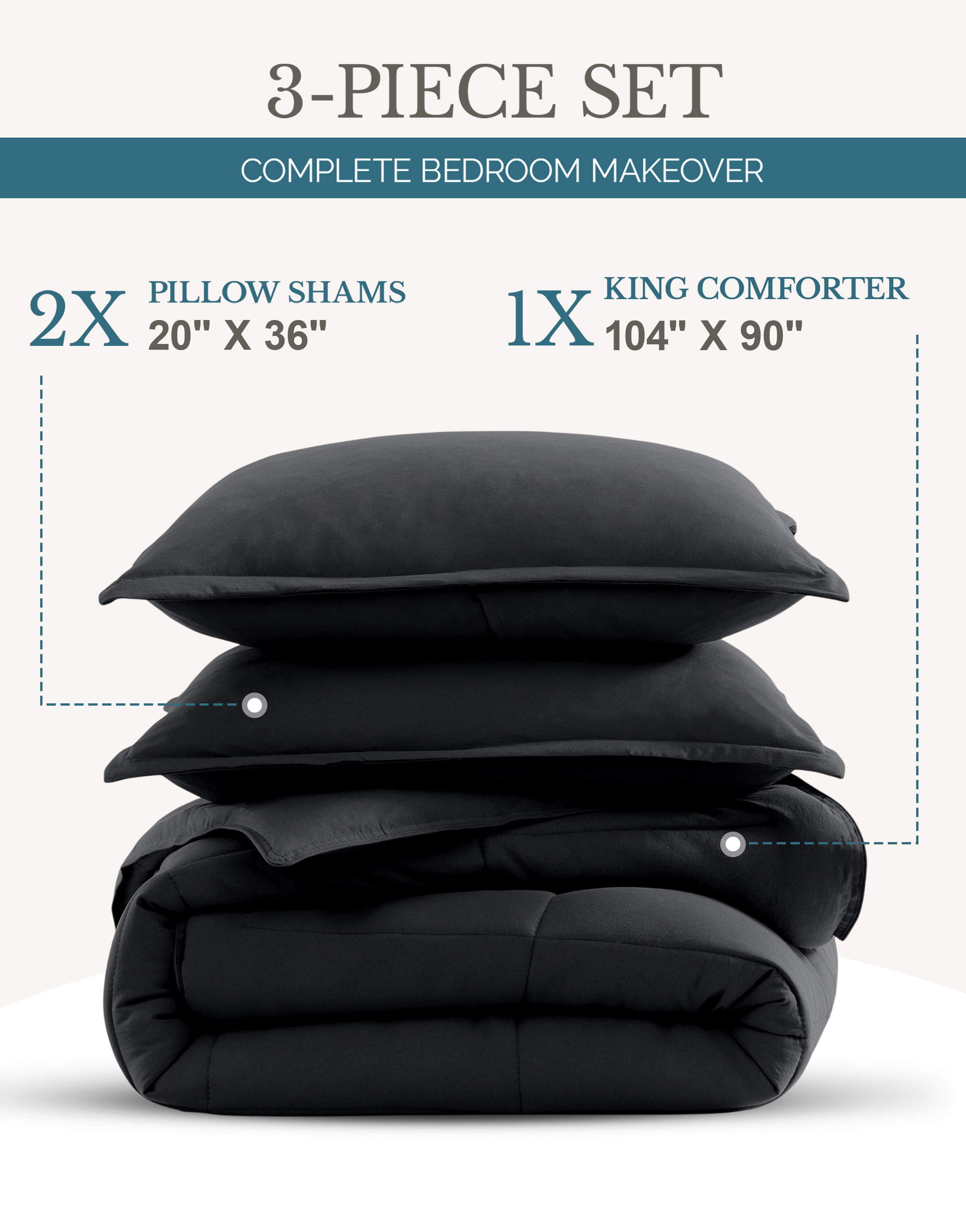 Casa Platino King Size Comforter Set - Duvet Insert King Size, Pre-Washed Ultra Soft, Breathable & Cozy, 100% Brushed Microfiber King Bed Comforter Set- Fade Resistant Comforter King Size Set - Black