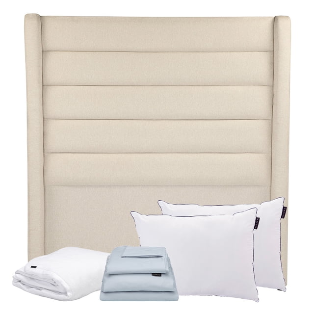 Cabecera Matrimonial Polar Crema + 2 Almohadas One + Protector Cloud + Sábanas Softy