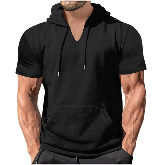 zfhfof Men's Short Sleeve Hoodie Workout Gym Sweatshirt Muscle Fitted Fashion Athletic Hoodies Pullover Hooded T-Shirts with Pocket