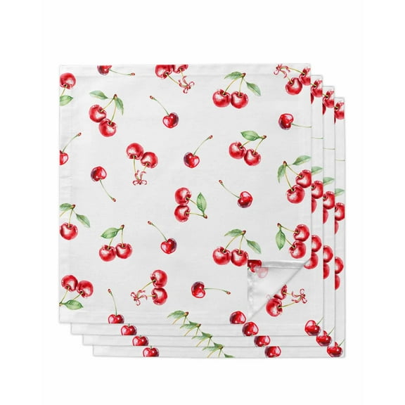 nqOlkjepod Cherry Rustic Cloth Napkins Set of 4 Reusable Dinner Napkins, Spring Summer Tropic Fruit Watercolor Cocktail Napkin Washable Table Napkins for Wedding/Holiday Party/Baby Shower 20"x20"