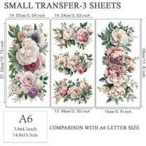 3pcs/Set Blooming Flower Rub on Transfers for Furniture and Crafts 6x12 inch Rose Peonies Furniture Decals Floral Transfer Stickers Rub on Decals