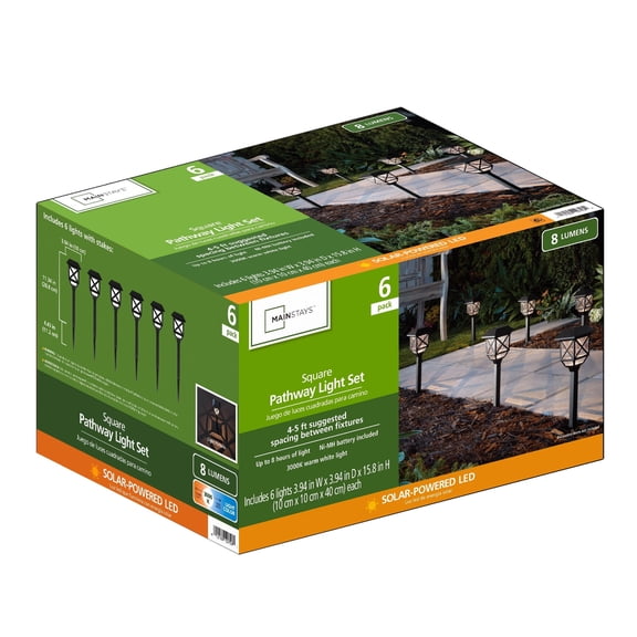 Solar Black Square 8 Lumens LED Landscape Pathway Light (6 Count)