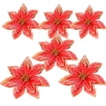 thumbnail image 1 of 6 Pieces Christmas Glitter Poinsettia Faux Flowers Christmas Flowers Decorations Wedding Xmas Tree New Year Ornaments, 1 of 6