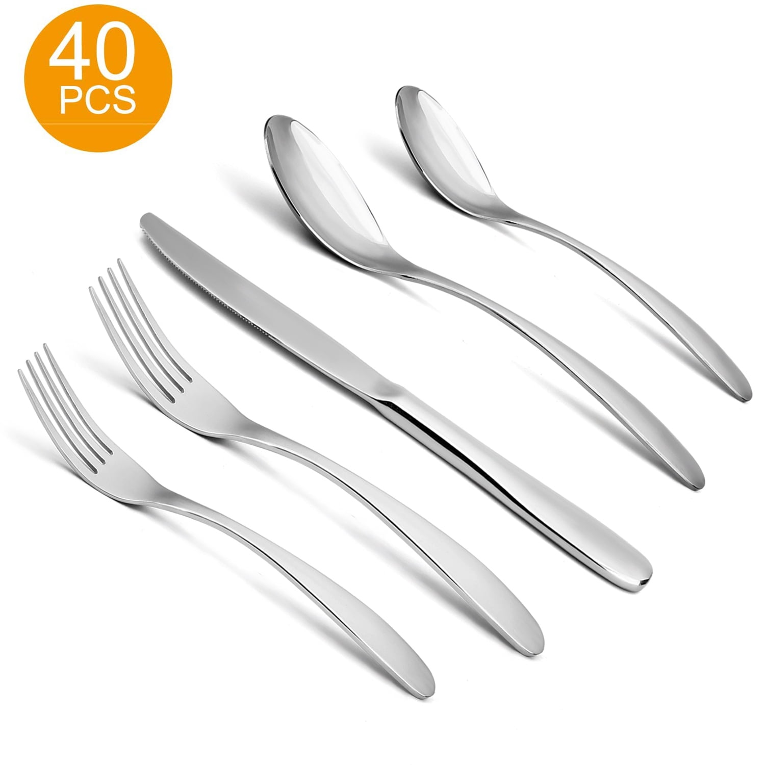 Simple & Classic Design Dinner Knives/Forks/Spoons E-far Stainless Steel Eating Utensils Service for 8 Mirror Polished & Dishwasher Safe 40-Piece Flatware Set Silverware Set