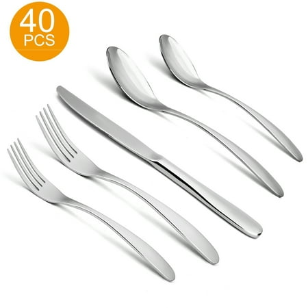 

40-Piece Silverware Set Stainless Steel Flatware Set Service for 8 Tableware Cutlery Set for Home and Restaurant Dinner Knives Forks Spoons Mirror Polished Dishwasher Safe