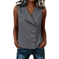 thumbnail image 4 of Pounoo Vests for Women Asymmetric Lapel Collar Button Front Sleeveless Tops for Women Loose Fit Office Linen Tops for Women, 4 of 7