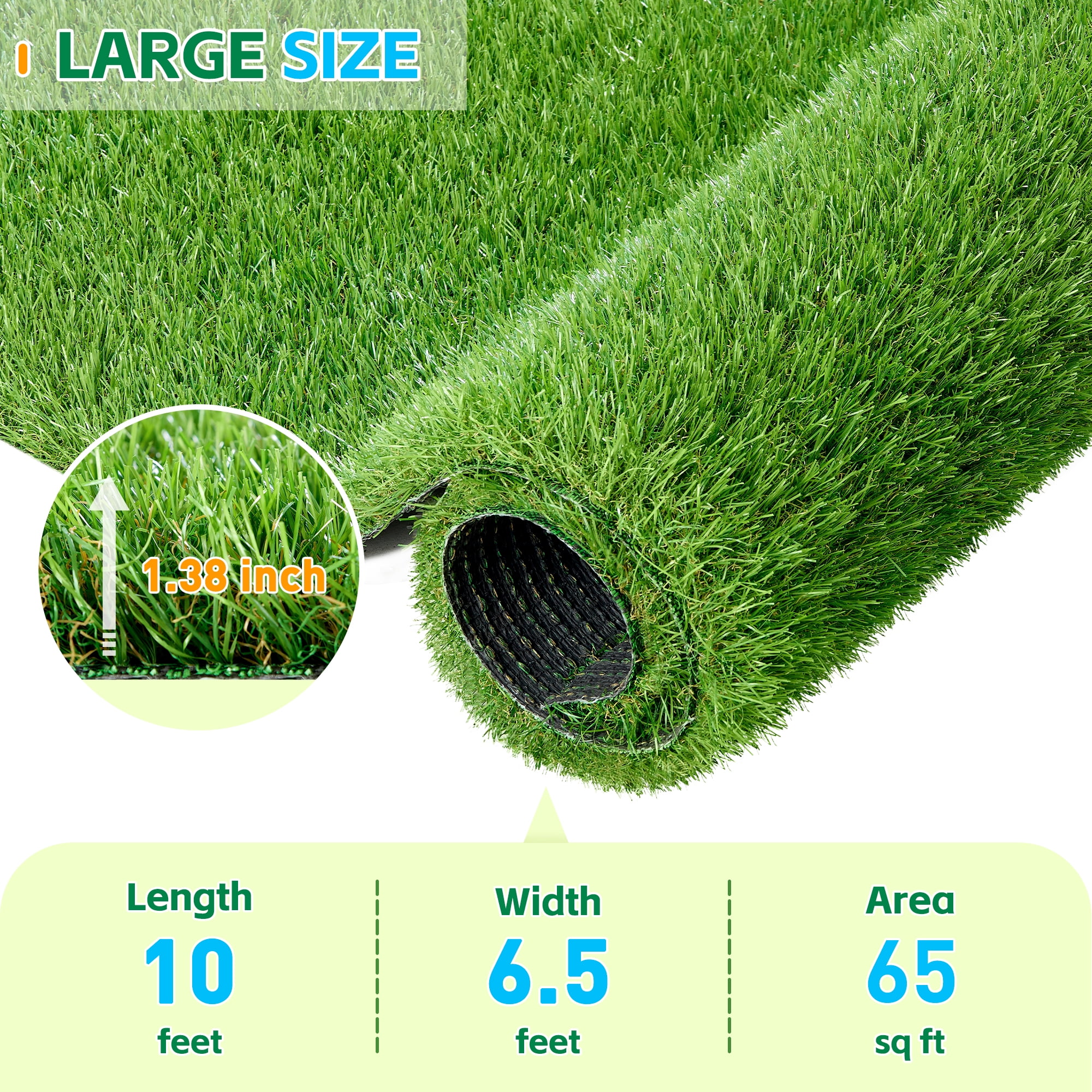 TrumanPick Waterproof Artificial Grass Turf 6.5 x 10 Ft Indoor Outdoor Garden Lawn Mat Fake Grass Rug for Pets, 1.38"H