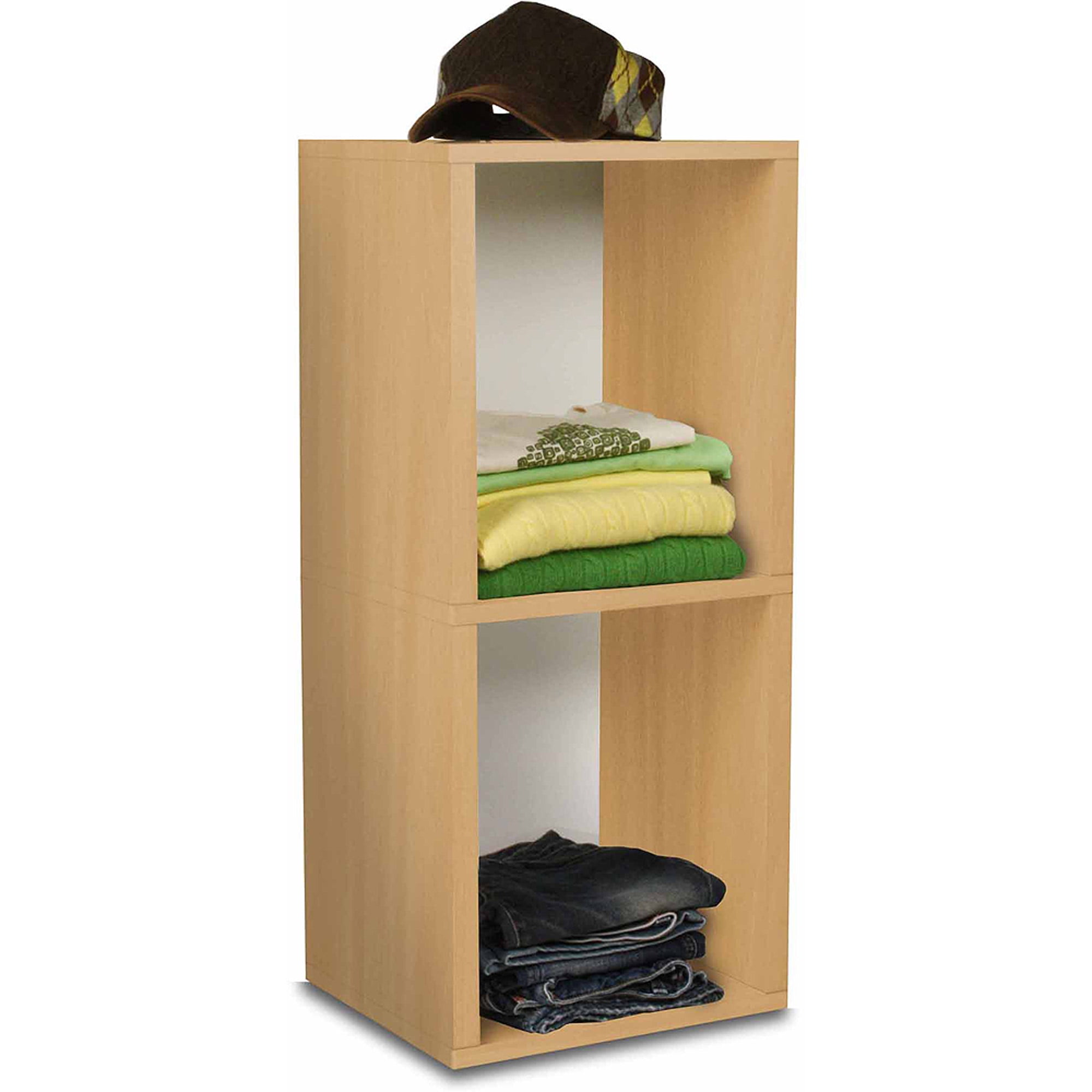 Way Basics Eco 2-Shelf Double Cube Plus Narrow Bookcase and Storage Shelf, Natural