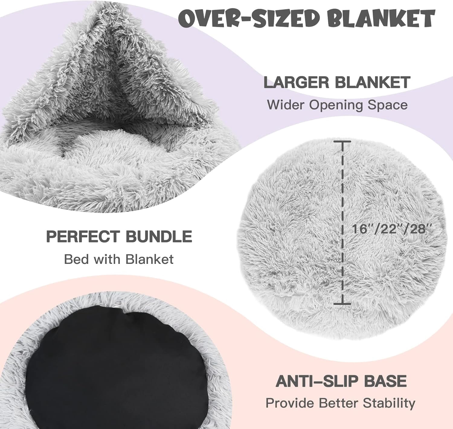 Dog Beds for Large Dogs, Donut Dog Bed with Blanket, Cozy Soft Fluffy Round Dog Bed, Calming Dog Bed Washable (20"/26"/35") Light Grey