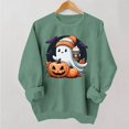 thumbnail image 2 of Gamivast Halloween Graphic Sweatshirts for Women Cute Ghost with Coffee and Pumpkin Print Long Sleeve Pullover Fall Tops Lightweight Comfortable Crewneck Casual Jumper Green L, 2 of 6