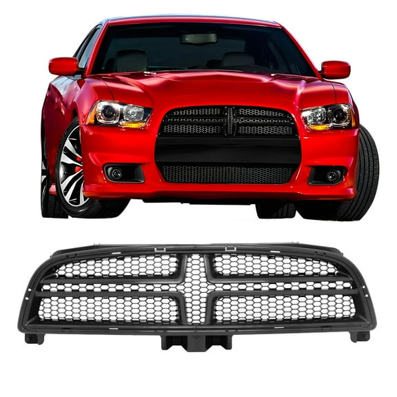 Ikon Motorsports Front Upper Grille Compatible with 2012-2014 Dodge Charger SRT8 Unpainted Black OE Factory Style ABS Plastic Front Upper Radiator Grill Bodykits Replacement