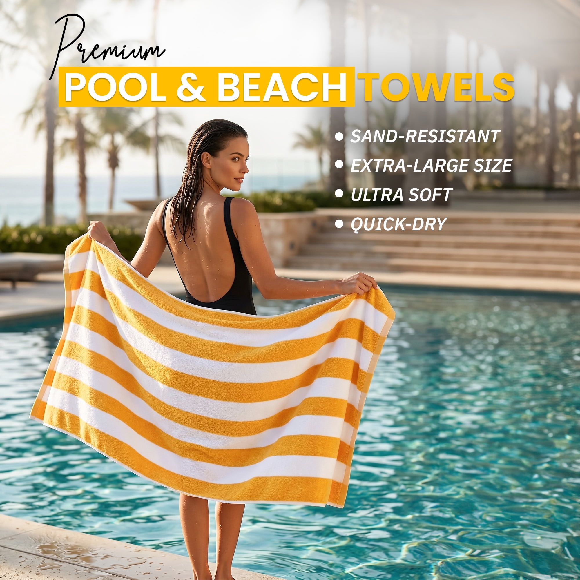 Yellow Cabana Stripe Extra Large Bulk Beach Towels 32x64 Pack of 36 - Soft Ringspun 100% Cotton Pool Towels - 3 Dozen Wholesale Beach Towel - Highly Absorbent – Perfect for Hotels, Pools and Resorts