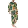 thumbnail image 2 of Naloa Pineapples Palm Leaves Men’s Pajamas Set - Long Sleeve Button Down Sleep Shirt and Pajama Bottoms Sleepwear Set-, 2 of 7