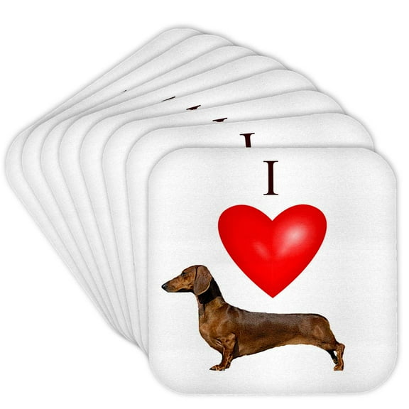 3drose, I Love Dachshunds, Set of 8 Coasters - Soft