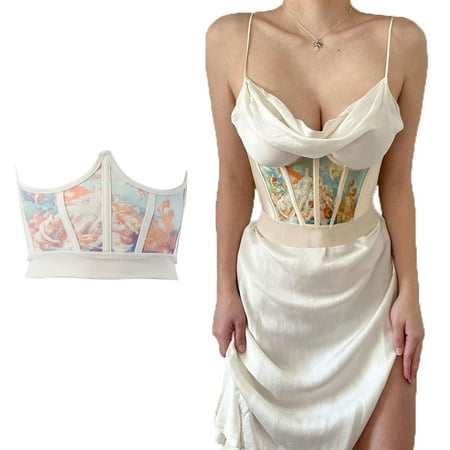 

MERSARIPHY Women Fitness Waist Trainer Oil Painting Print Elastic Corset White