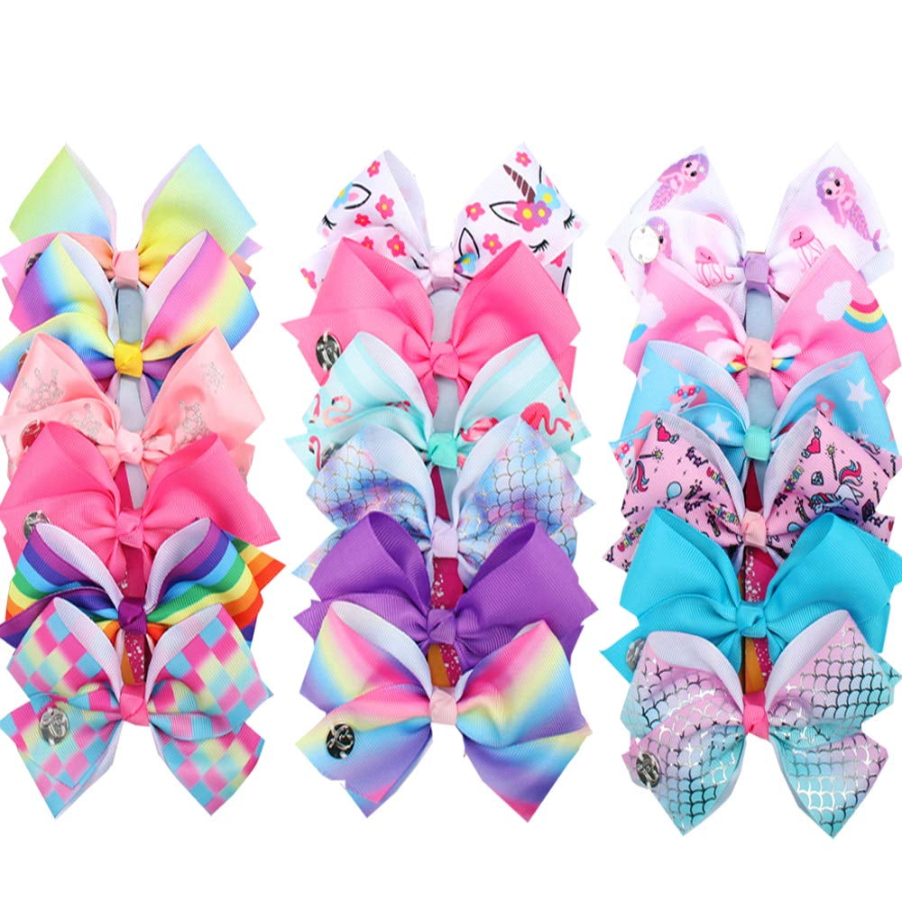 18pcs 5' JoJo Siwa Hair Bows for Girls Alligator Clips Unicorn Rainbow Grosgrain Ribbon Big Bows Clips Hair Accessories for Infants Toddlers Kids Teens