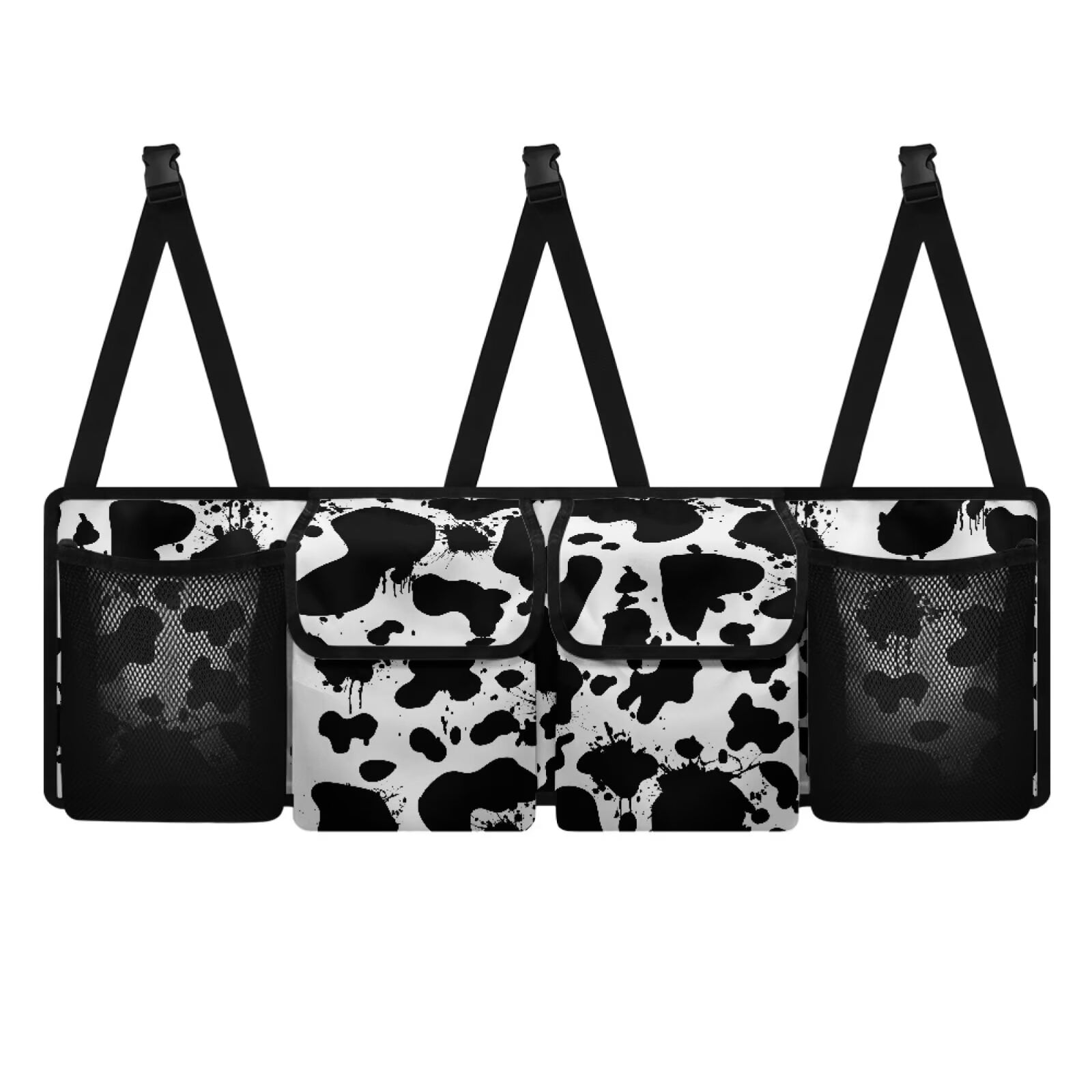KUIFORTI Car Trunk Hanging Organizer, Cow Print Car Trunk Organizers for Women Car Interior Accessories with 2 Pockets & 2 Mesh Pouches, Will Provide More Space for SUV, MPVs, Trucks, Vans, Sedans