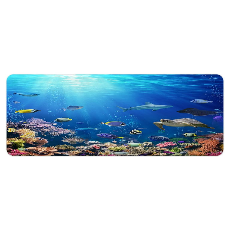 Ocean Themed Bathroom Rug, Sea Animal Bath Mat, Tropical Fish, Non