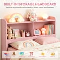 thumbnail image 2 of UHOMEPRO Twin Trundle Bed Frame with Storage and Bookcase Headboard, Pink Twin Bed with Trundle for Kids, Twin Bed Frame for Boys Girls, No Box Spring Needed, 2 of 7