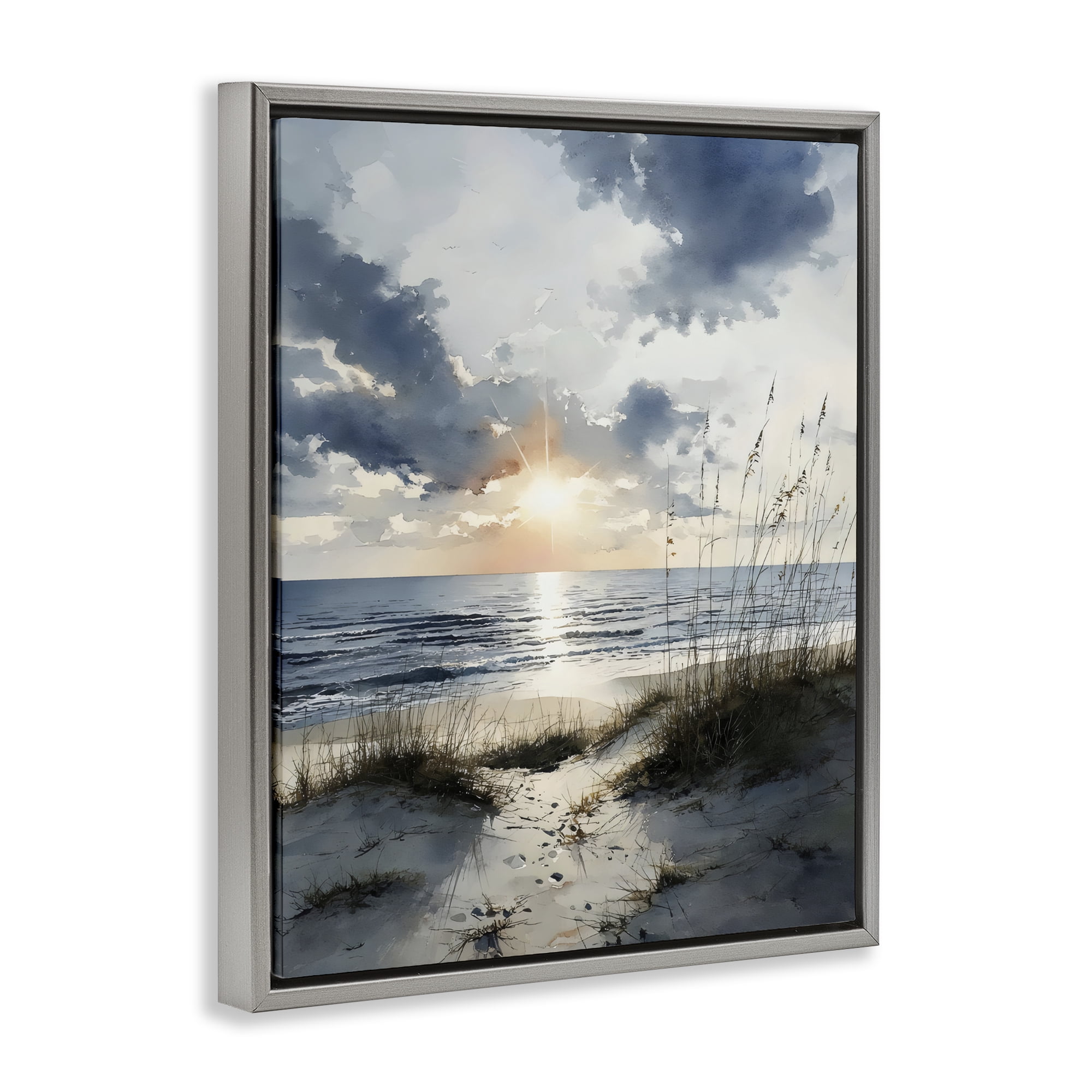 Stupell Industries Ocean Sunrise over Sandy Dunes Gray Framed Floater Canvas Wall Art, design by Franklyn Gregory