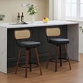 thumbnail image 6 of Spaco Set of 2 Counter Height Bar Stools, 26 inch Rattan Counter Height Stools with Cane Back, Upholstered Seat, Walnut Craftsmanship, Swivel Counter Stools for Kitchen, Black, 6 of 14