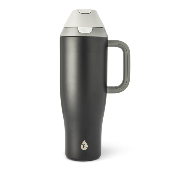 TAL 40oz Stainless Steel 2-in-1 Straw and Chug Tumbler with Push Lid and Handle, Black