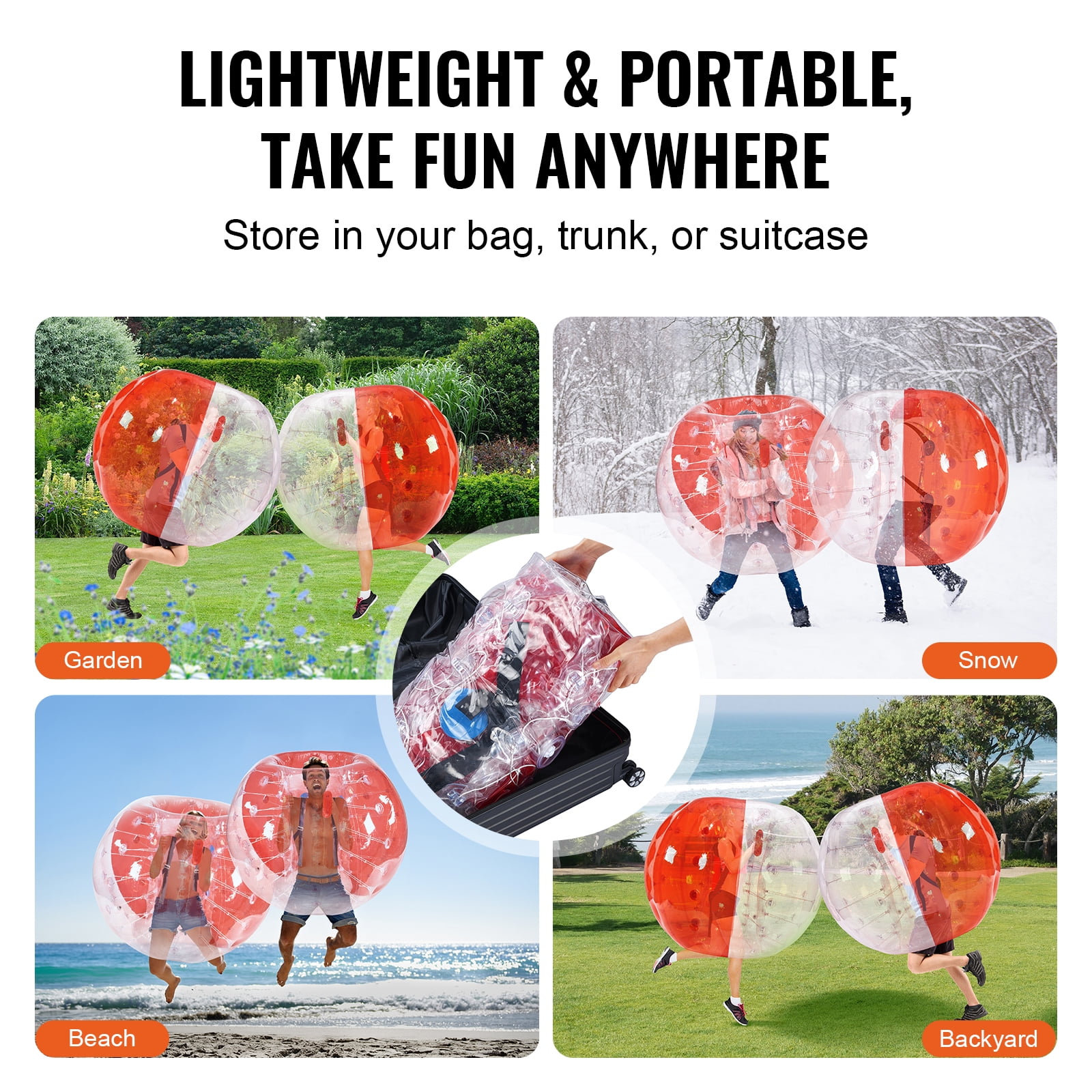 KFFKFF Blow-up Bumper Sphere Single Pack, 5FT/1.5M Body Size, Suitable for Teens & Adults, 0.8mm PVC Thickness, Human-Sized Hamster Bubble Balls for Outdoor Group Fun
