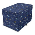 thumbnail image 1 of Space Dog Crate Cover, Galaxy Shooting Stars Planets Spaceship Comet Moon Fantasy, Easy to Use Pet Kennel Cover Small Dogs Puppies Kittens, 7 Sizes, Orange and Dark Blue, by Ambesonne, 1 of 6