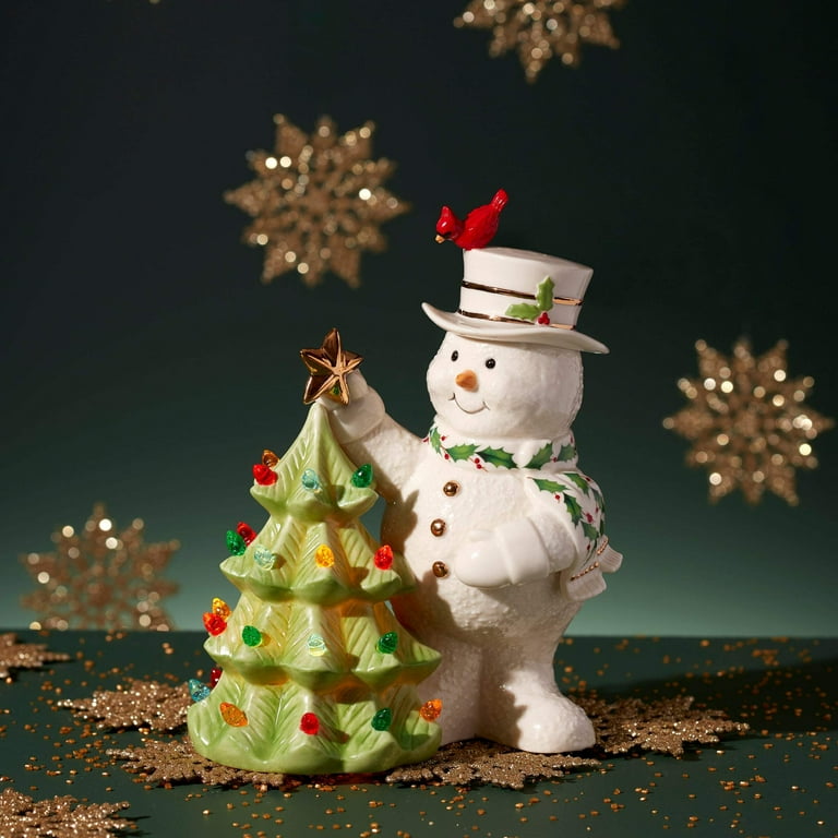 Lenox Happy Holly Days Retro Lit Tree, Porcelain, 24K Gold Accents