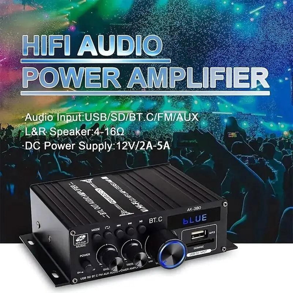 800W 2-Channel Bluetooth Mini HiFi Power Amplifier Stereo Amp for Home and Car Audio, FM Radio Compatible, Compact High-Power Audio Amplifier, Portable Music Player Sound System