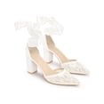thumbnail image 3 of BLISSFUL STEP Closed Toe Lace Up Heel Chunky Heels Pumps for Women White 6, 3 of 7