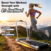 Yagud Walking Pad Treadmill with Handle Bar and Adjustable Incline, 3.8HP Portable Electric Treadmills with Wheels for Home, Home Treadmills with Incline, 0.5-3.8MPH, Silver