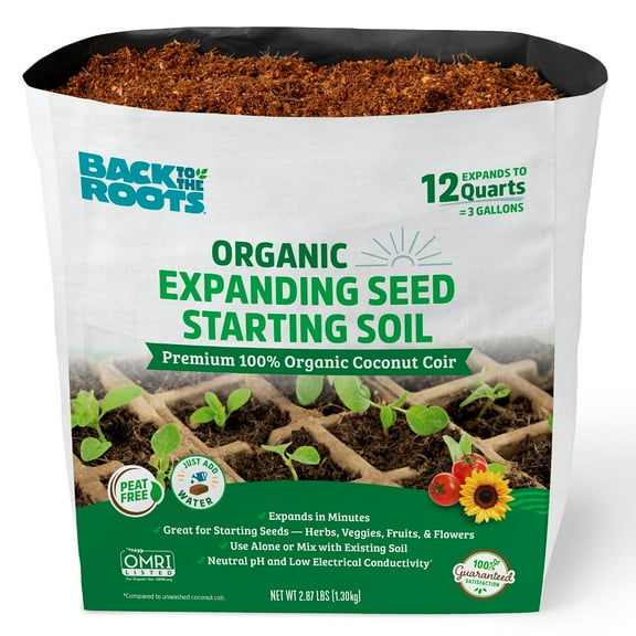 Back to the Roots Organic Seed MVR1 Starting, Compressed Block expands to 12 Quarts, Made for Herbs, Veggies, Flowers